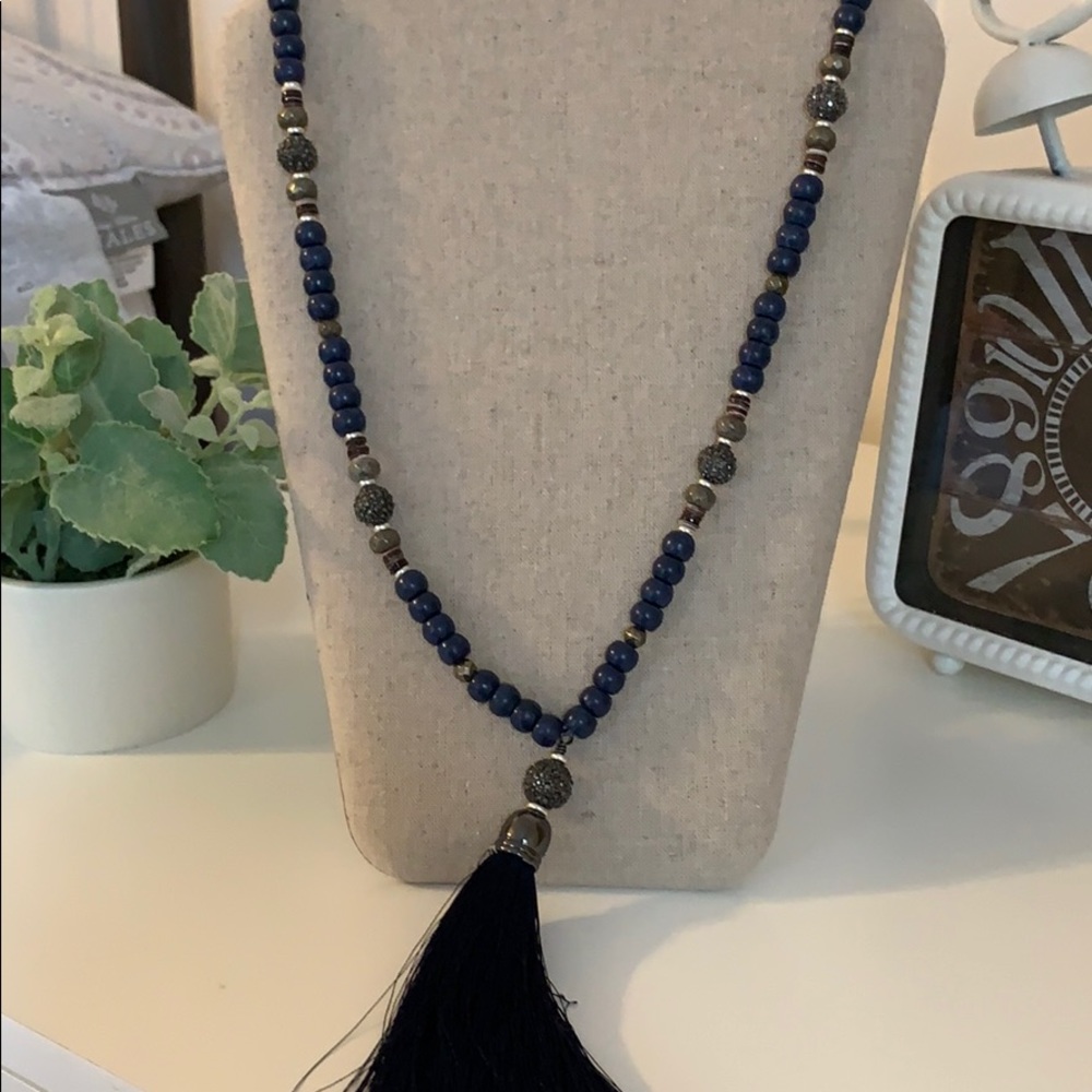 Navy tassel necklace